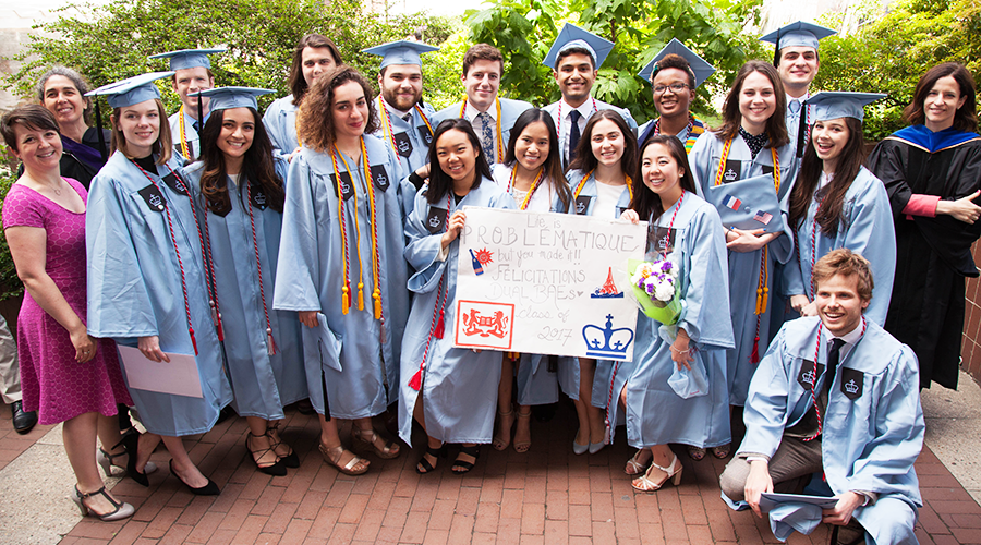 Group shot of Class of 2017 graduates of the Dual BA Program Between Columbia University and Sciences Po
