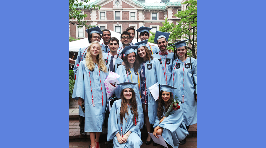 Members of the first official graduating class of the Dual BA Program pose for a group shot on the Columbia campus